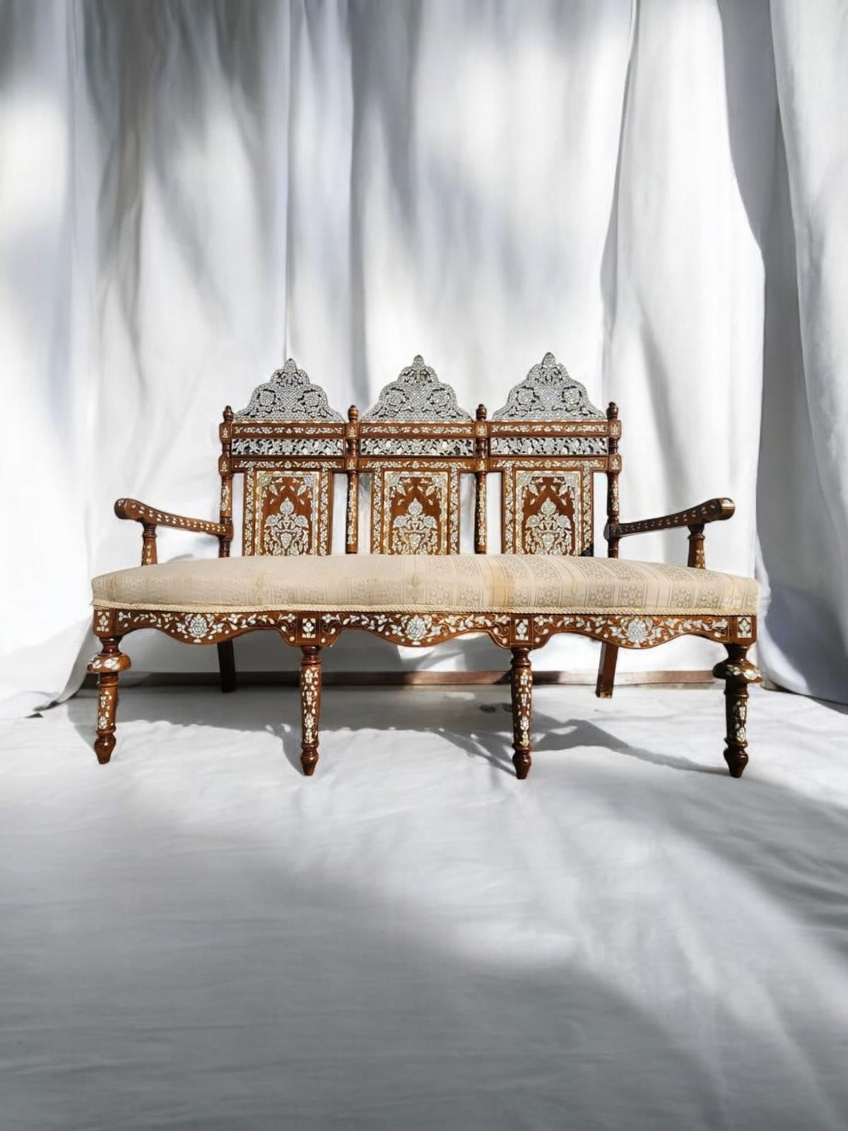 Antique royal Shem white shell bench